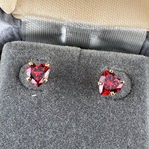 14K Gold Earrings with Red Heart 5MM CZs